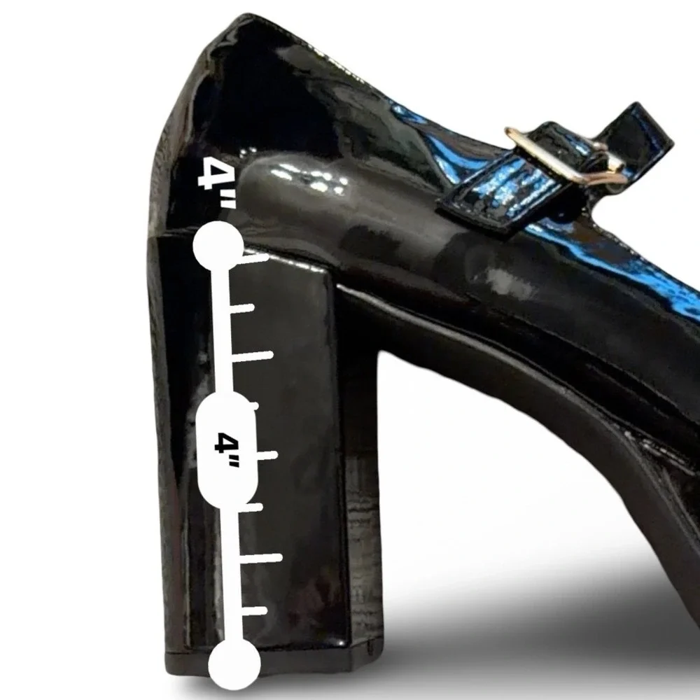 Coutgo Black Patent Leather Platform Mary Jane Block Heels Sz 11 NEW